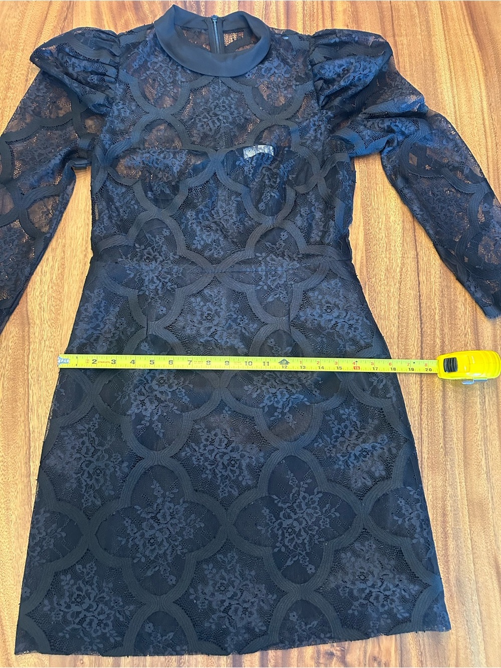 Sandro Black Lace Long-Sleeve Puff-Shoulder Dress - Picture 8 of 9
